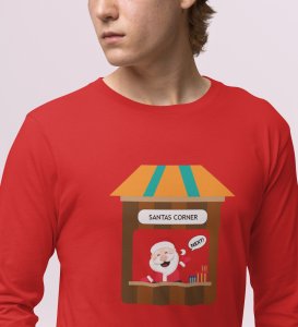 Curious Santa: Cute DesignerFull Sleeve T-shirt Red Best Gift For Kids Boys Girls