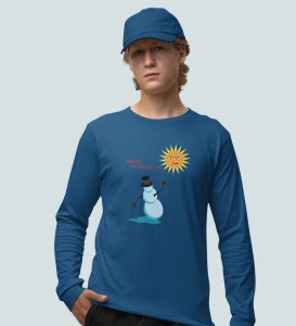 Angry Snowman: Unique DesignerFull Sleeve T-shirt Blue Perfect Gift For Christmas Boys Girls