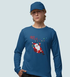 Santa's Coming: Best DesignerFull Sleeve T-shirt Blue Best Gift For Secret Santa
