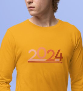 Welcome 2024: New Year DesignedFull Sleeve T-shirt Yellow Best Gift For Secret Santa