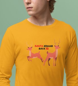 Find The Santa: Cute DesignerFull Sleeve T-shirt For Kids Yellow Best Gift For Kids