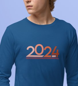 Welcome 2024: New Year DesignedFull Sleeve T-shirt Blue Best Gift For Secret Santa