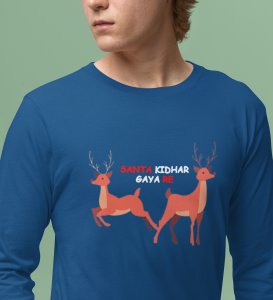 Find The Santa: Cute DesignerFull Sleeve T-shirt For Kids Blue Best Gift For Kids