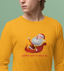Lovely Santa: Cute And Beautiful DesignedFull Sleeve T-shirt Yellow Best Gift For Boys Girls