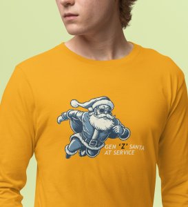 Gen-Z Santa At Service: Best DesignedFull Sleeve T-shirt Yellow Most Liked Gift For Boys Girls