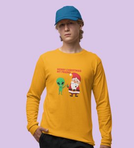 Cute Santa With Alien: Cutest DesignedFull Sleeve T-shirt Yellow Best Gift For Kids