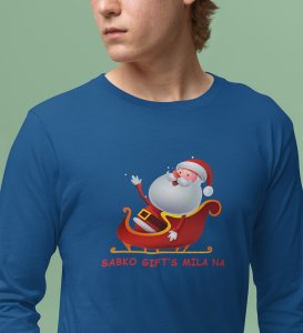 Lovely Santa: Cute And Beautiful DesignedFull Sleeve T-shirt Blue Best Gift For Boys Girls