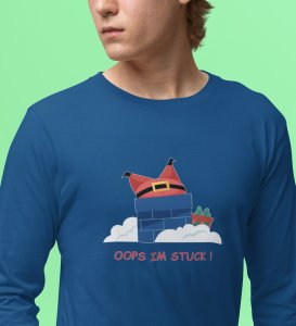 Stuck Santa In Chimney: Funniest DesignedFull Sleeve T-shirt: Cute Gift For Secret Santa