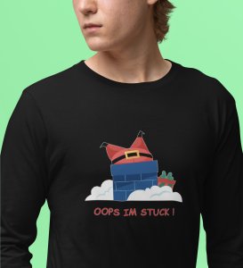 Stuck Santa In Chimney: Funniest DesignedFull Sleeve T-shirt: Cute Gift For Secret Santa
