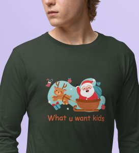 Santa's Sledge: Most Liked DesignedFull Sleeve T-shirt Green Best Gift For Boys Girls