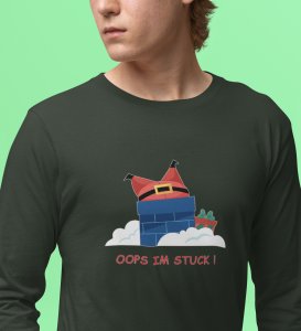 Stuck Santa In Chimney: Funniest DesignedFull Sleeve T-shirt: Cute Gift For Secret Santa