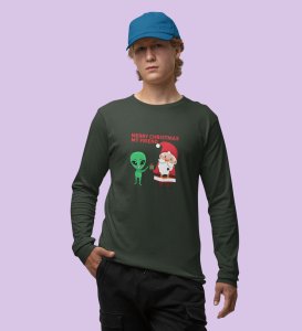 Cute Santa With Alien: Cutest DesignedFull Sleeve T-shirt Green Best Gift For Kids