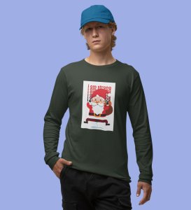 Angry Young Santa: Cute Santa DesignedFull Sleeve T-shirt Green Unique Gift For Secret Santa
