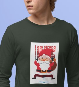 Angry Young Santa: Cute Santa DesignedFull Sleeve T-shirt Green Unique Gift For Secret Santa