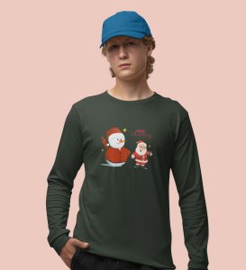 Selfie Santa: Cute DesignerFull Sleeve T-shirt Green Elegant Gift For Kids