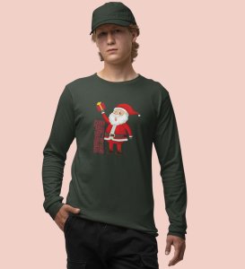 Funniest Santa : Funniest DesignerFull Sleeve T-shirt Green Perfect Gift For Kids