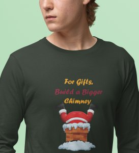 Big Chimney Bigger Gifts: Revamp your Joy withGreen Cutest SantaFull Sleeve T-shirt, Best Gift For Boys Girls