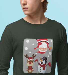 Santa And His Friends: Unwrap Joy withGreen Full Sleeve T-shirt- Durable Design for Festive Gifts For Boys Girls