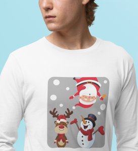 Santa And His Friends: Unwrap Joy withWhite Full Sleeve T-shirt- Durable Design for Festive Gifts For Boys Girls