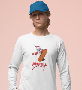 Goofy & Young Santa:Best DesignerFull Sleeve T-shirt White Perfect Gift For Boys Girls