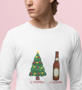 Christmas Cheer Later Chilled Beer: Humorously DesignedFull Sleeve T-shirt White Perfect Gift For Secret Santa