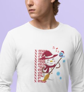 Snowman Sings: Beautifully CraftedFull Sleeve T-shirt White Perfect Gift For Secret Santa