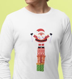 Santa With His Gifts: Most Uniquely DesignedFull Sleeve T-shirt White Best Gift For Boys Girls