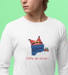 Stuck Santa In Chimney: Funniest DesignedFull Sleeve T-shirt: Cute Gift For Secret Santa
