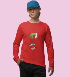 Alien & Reindeer:Red Christmas Edition PrintedFull Sleeve T-shirt - Ideal for Spreading Holiday Cheer at Gym, Yoga, and Outdoor Activities