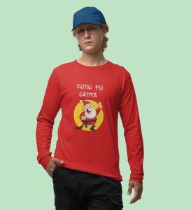 Kung Fu Santa: PerfectFull Sleeve T-shirt For Secret SantaRed Best Gift For Boys Girls