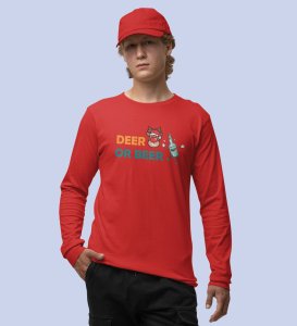 Deer Or Beer: Beautifully CraftedFull Sleeve T-shirtsRed Best Gift for Boys Girls