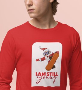 Goofy & Young Santa:Best DesignerFull Sleeve T-shirt Red Perfect Gift For Boys Girls