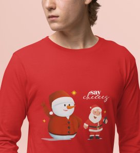 Selfie Santa: Cute DesignerFull Sleeve T-shirt Red Elegant Gift For Kids