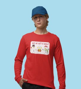 Snowman Talks: Cute DesignerFull Sleeve T-shirt Red Best Gift For Boys Girls