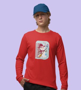 Snowman Sings: Beautifully CraftedFull Sleeve T-shirt Red Perfect Gift For Secret Santa