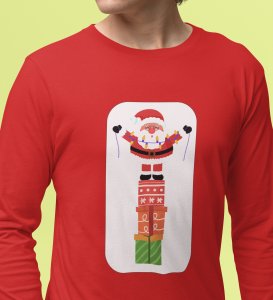 Santa With His Gifts: Most Uniquely DesignedFull Sleeve T-shirt Red Best Gift For Boys Girls