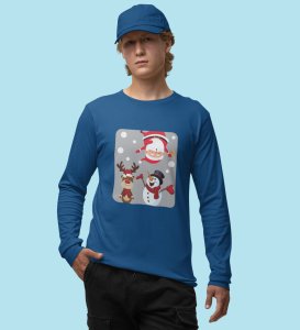 Santa And His Friends: Unwrap Joy withBlue Full Sleeve T-shirt- Durable Design for Festive Gifts For Boys Girls