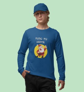Kung Fu Santa: PerfectFull Sleeve T-shirt For Secret SantaBlue Best Gift For Boys Girls