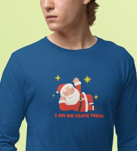 Vacational Santa: Humorously DesignedFull Sleeve T-shirt Blue Best Gift For Secret Santa