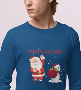 Cranky Little Santa: Funny DesignerFull Sleeve T-shirt Blue Best Gift For Boys Girls