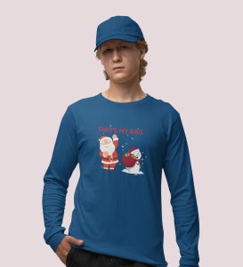 Cranky Little Santa: Funny DesignerFull Sleeve T-shirt Blue Best Gift For Boys Girls
