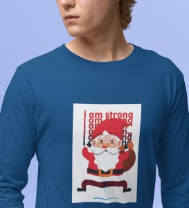 Angry Young Santa: Cute Santa DesignedFull Sleeve T-shirt Blue Unique Gift For Secret Santa