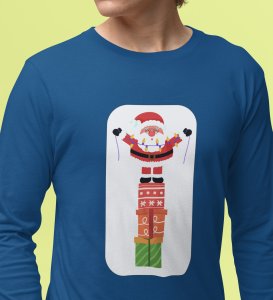 Santa With His Gifts: Most Uniquely DesignedFull Sleeve T-shirt Blue Best Gift For Boys Girls