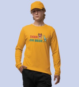 Deer Or Beer: Beautifully CraftedFull Sleeve T-shirtsYellow Best Gift for Boys Girls