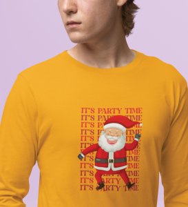 Party Time Santa: Happy Santa Designed AmazingFull Sleeve T-shirt Yellow Best Gift For Secret Santa