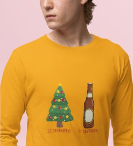 Christmas Cheer Later Chilled Beer: Humorously DesignedFull Sleeve T-shirt Yellow Perfect Gift For Secret Santa