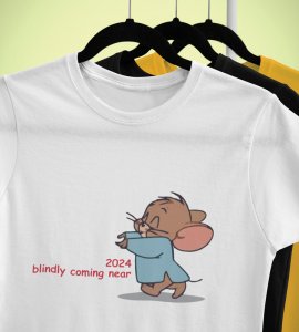 Come Faster 2024 White Printed T-shirt For Mens On New Year Theme