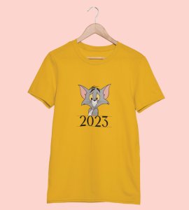 2023 Go Now Yellow Graphics Printed T-shirt For Mens On New Year Theme Best Gift For New Year