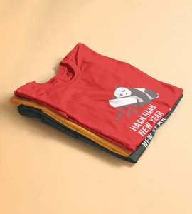 New Year Feast Red Graphic Printed T-shirt For Mens Boys