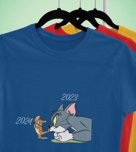 No More 2023 Blue New Year Printed T-shirt For Mens